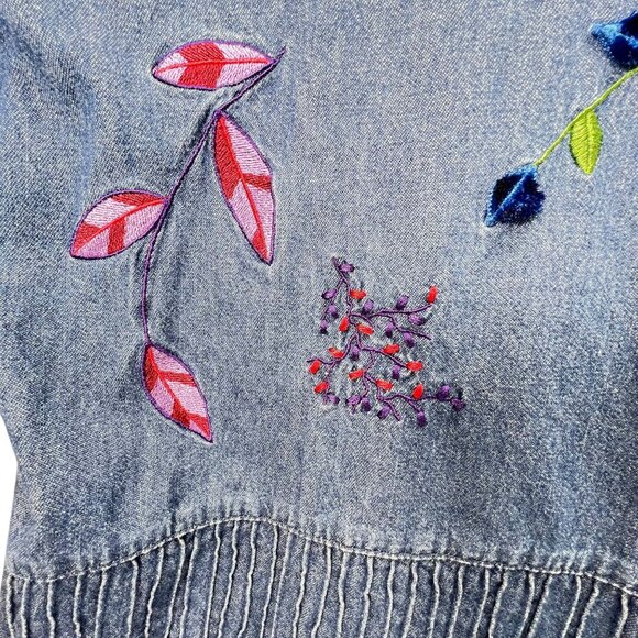 Vtg Bobbie Brooks Embroidered Denim Floral Shirt XL Floral Pintuck Blue Collar - Picture 10 of 16